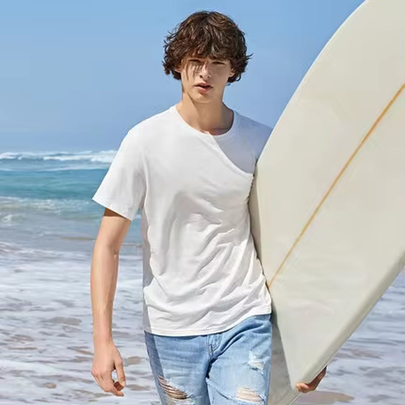 Summer Cotton T Shirts Men 2023 Simple O Neck Stretch Solid New Tops Clothing Casual Tshirt Man Streetwear Cool Tee Shirts