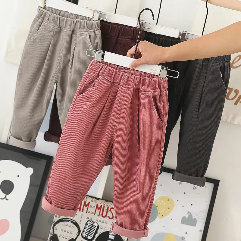 Fashion Children Pants Corduroy Kids Spring Autumn Clothes Girls Trousers for Baby Boys Harem Pants Solid 90~130 Green