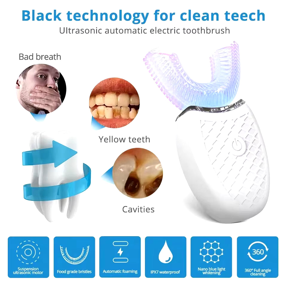 Sonic Automatic Electric Toothbrush for Adultushaped 360 Degree Toothbrush USB Rechargeableteeth Cleaning & Whitening Brush