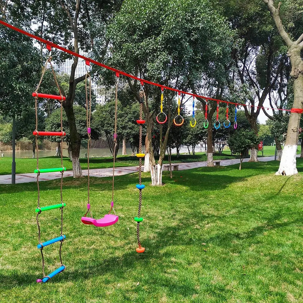 3Pcs Colorful Swing Bar Rings Outdoor Gymnastic Ring Ninja Obstacle Course Kit Aerial Climbing Hanging Rings for Children