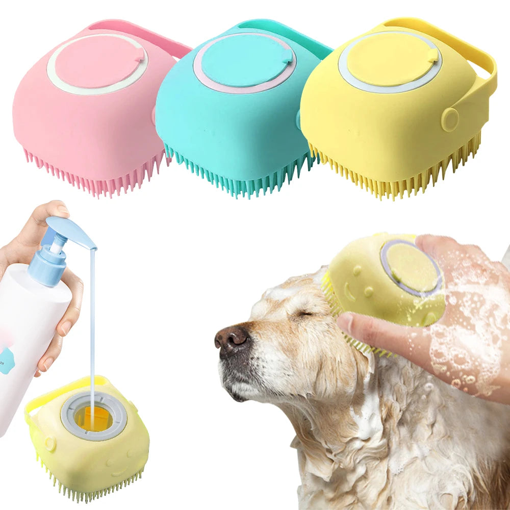 Soft Silicone Dog Brush Pet Shampoo Massager Bath Brush Bathroom Puppycat Washing Massage Dispenser Grooming Shower Brush