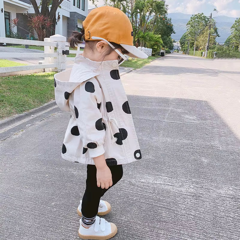 Girls Boys Dot Hoodies Jackets Spring Autumn Winter Trench Coats Baby Kids Cotton Casual Overcoat Children Clothes 1-8Age