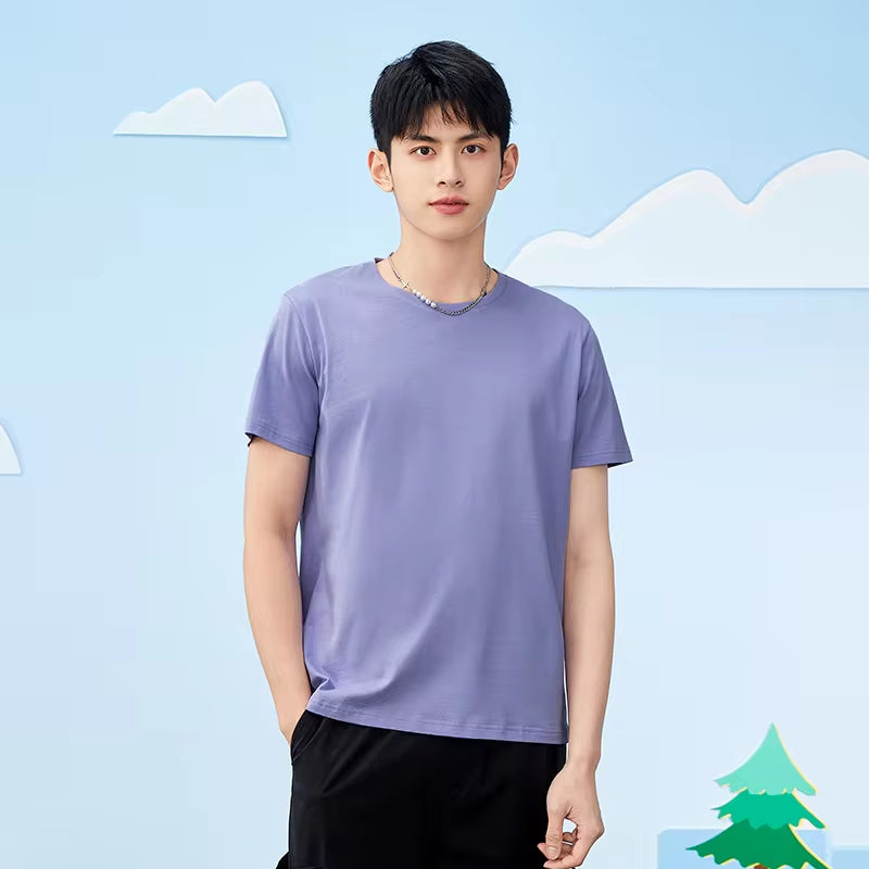 Summer Cotton T Shirts Men 2023 Simple O Neck Stretch Solid New Tops Clothing Casual Tshirt Man Streetwear Cool Tee Shirts