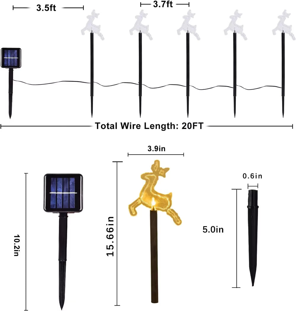 5PC Christmas Fawn Solar Stake Lights Waterproof Landscape Christmas Lights Pathway Christmas Decorations LED Lights Lawn 542