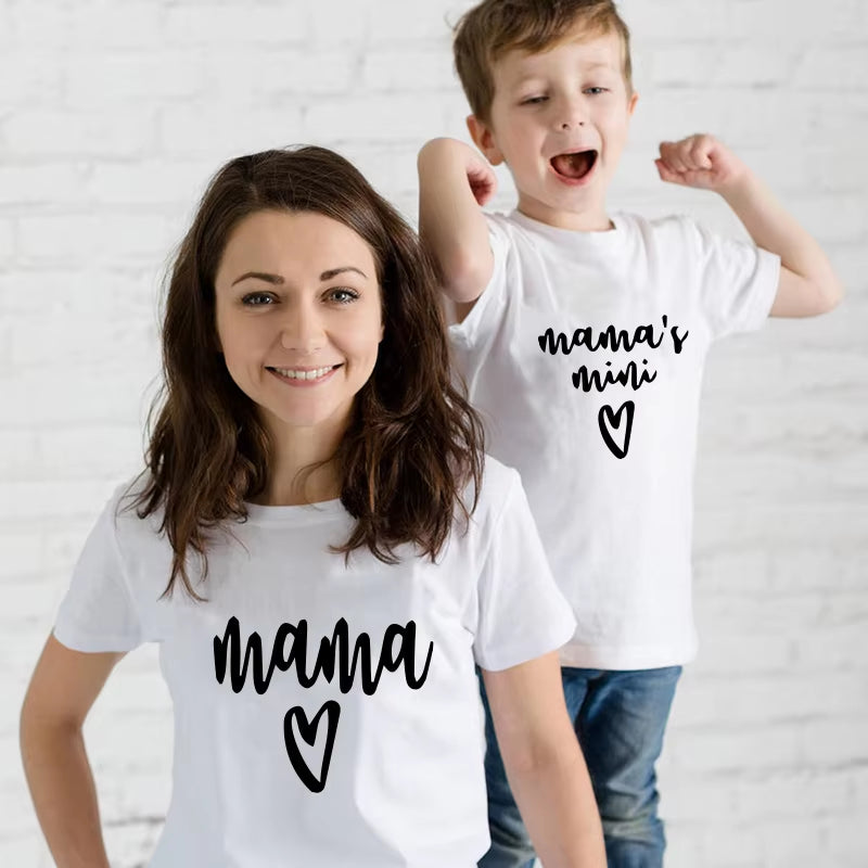 Mama and Mini Print Family Matching Clothes Outfit Mom Tshirt Baby Summer Cotton Mommy Daughter T-Shirt Tops Kids Boys Clothing