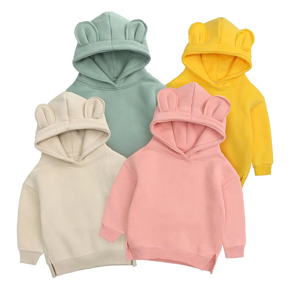 Toddler Baby Kids Boy Girl Hooded Cartoon Ear Hoodie Sweatshirt Tops Clothes Roupa Infantil Solid Hoodies Autumn Winter