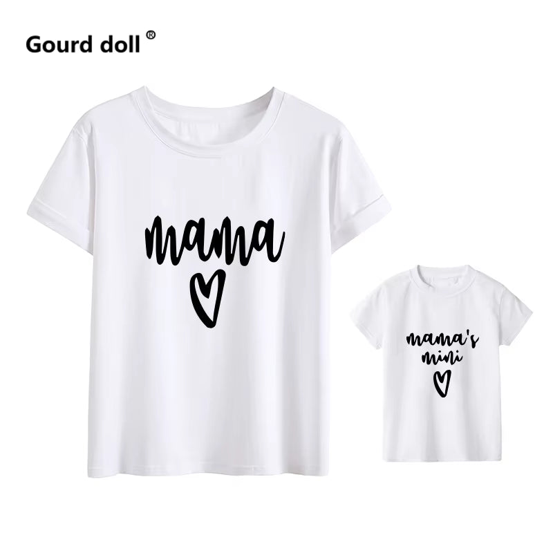 Mama and Mini Print Family Matching Clothes Outfit Mom Tshirt Baby Summer Cotton Mommy Daughter T-Shirt Tops Kids Boys Clothing