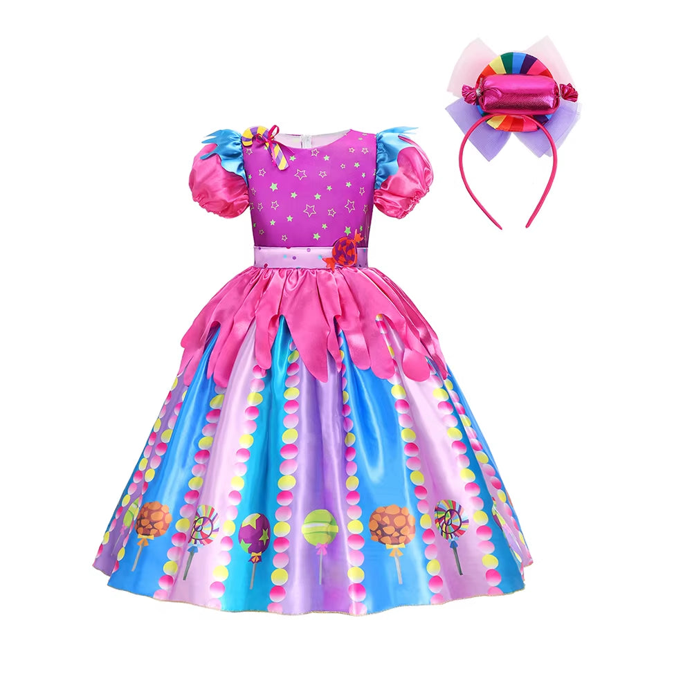 Candy Costume Dress for Girl Purim Festival One Shoulder Rainbow Unicorn with Wing Baby Girl Birthday Party Princess Dress