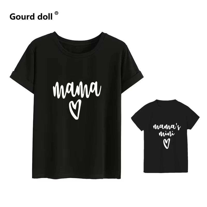 Mama and Mini Print Family Matching Clothes Outfit Mom Tshirt Baby Summer Cotton Mommy Daughter T-Shirt Tops Kids Boys Clothing