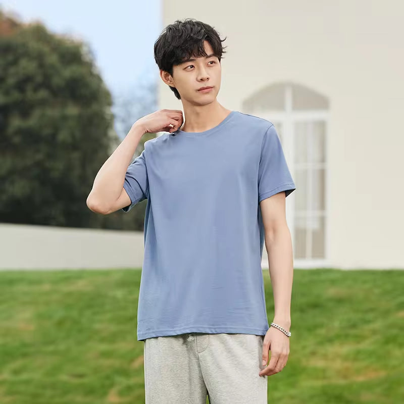 Summer Cotton T Shirts Men 2023 Simple O Neck Stretch Solid New Tops Clothing Casual Tshirt Man Streetwear Cool Tee Shirts