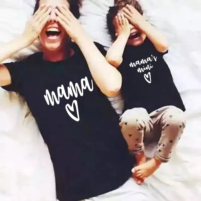 Mama and Mini Print Family Matching Clothes Outfit Mom Tshirt Baby Summer Cotton Mommy Daughter T-Shirt Tops Kids Boys Clothing