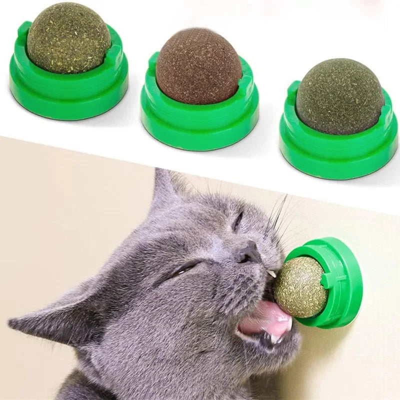 Natural Catnip Cat Wall Stick-On Ball Toy Scratchers Treats Healthy Natural Removes Balls to Promote Digestion Cat Grass Snack