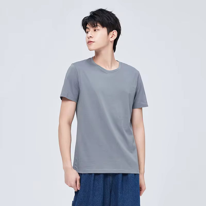 Summer Cotton T Shirts Men 2023 Simple O Neck Stretch Solid New Tops Clothing Casual Tshirt Man Streetwear Cool Tee Shirts