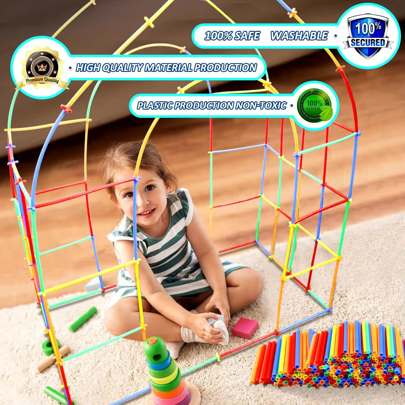 STEM Construction Toys 800 Pieces Straw Toys Plastic Indoor and Outdoor Toys Building Blocks Toys Educational Montessori Toy