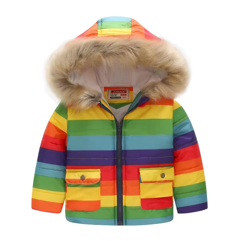 Cute Dinosaur Kids Boys Winter Jacket Cotton Fleece Fur Hooded Parka Baby Boys Coat Outerwear for Children 90-130Cm