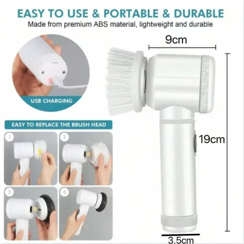 Electric Spin Scrubber,Bathroom Cleaning Brush Power Scrubber with 5 Replaceable Brush Heads, Electric Cleaning Brush