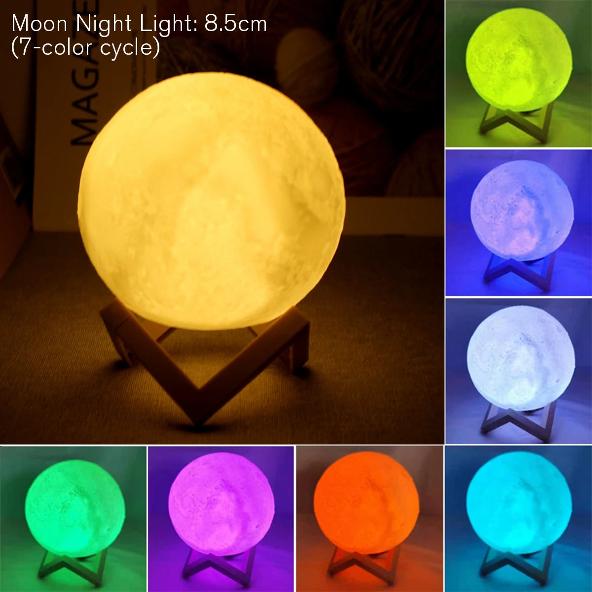 D5 8Cm Moon Lamp LED Night Light Battery Powered with Stand Starry Lamp Bedroom Decor Night Lights Kids Gift Moon Lamp Xmas Gift