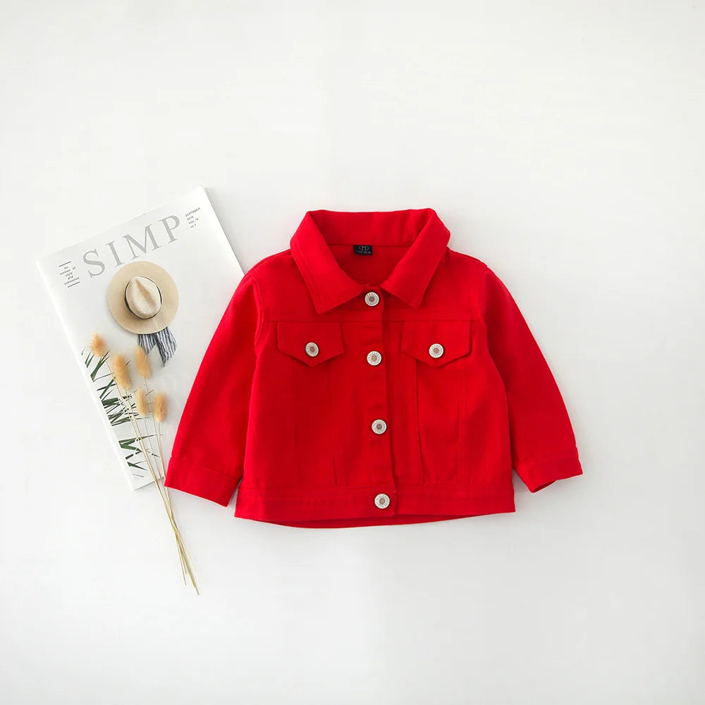 Brand New Baby Girls Boys Candy Color Denim Jacket Kids Cotton Casual Jeans Jackets Children Clothes 1-10Age