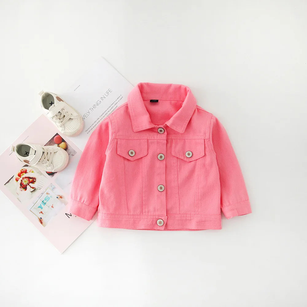 Brand New Baby Girls Boys Candy Color Denim Jacket Kids Cotton Casual Jeans Jackets Children Clothes 1-10Age