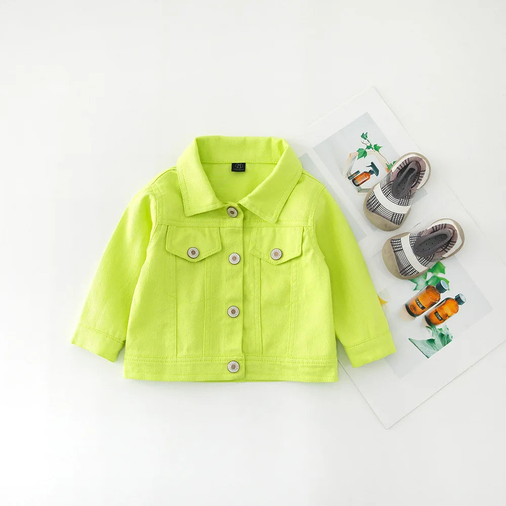 Brand New Baby Girls Boys Candy Color Denim Jacket Kids Cotton Casual Jeans Jackets Children Clothes 1-10Age