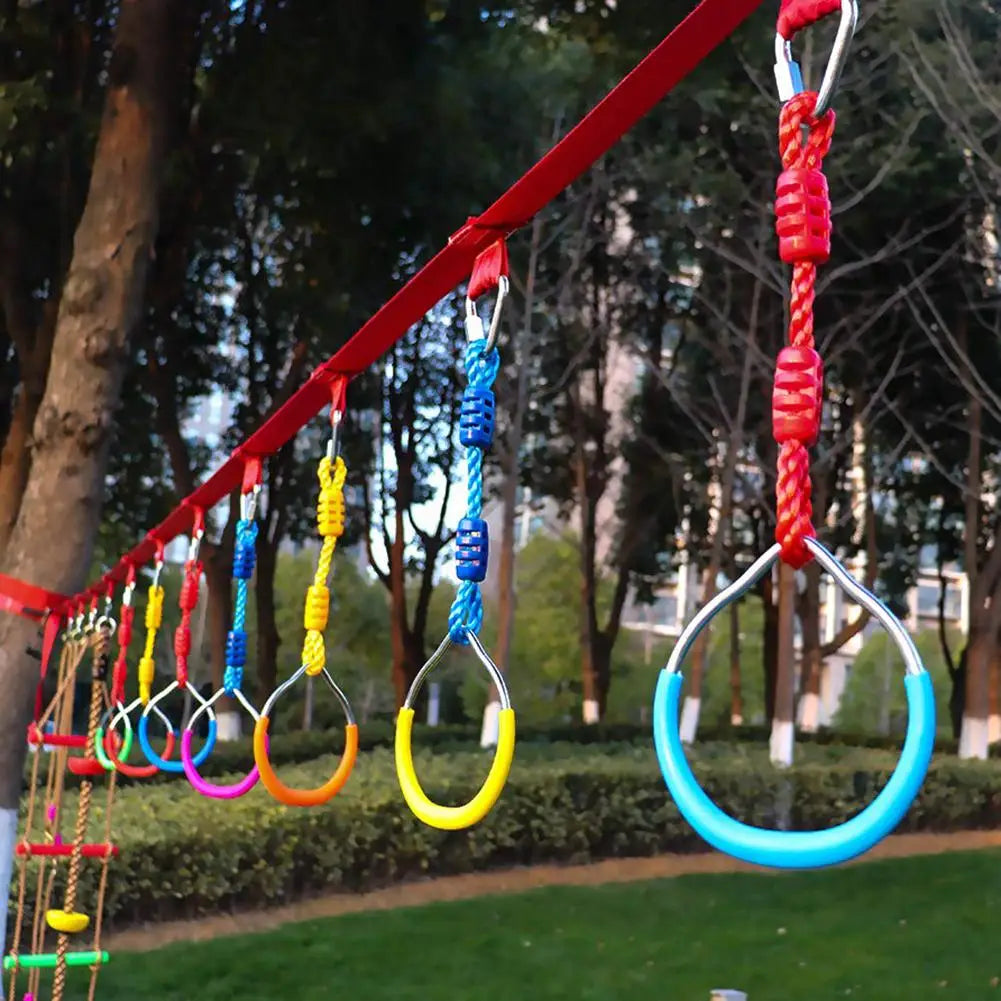 3Pcs Colorful Swing Bar Rings Outdoor Gymnastic Ring Ninja Obstacle Course Kit Aerial Climbing Hanging Rings for Children