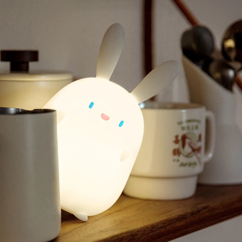 Touch Rabbit Night Light Silicone Dimmable USB Rechargeable Lamps for Kid Baby Gift Cartoon Cute Animal Obesity Bunny Night Lamp