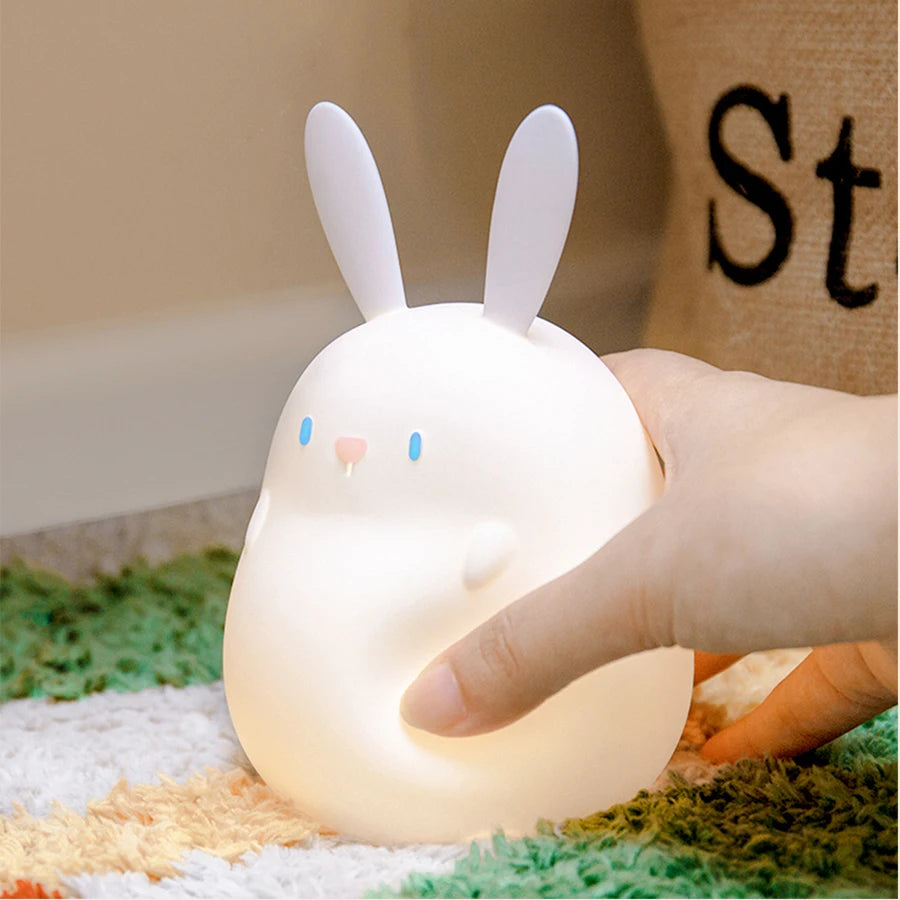 Touch Rabbit Night Light Silicone Dimmable USB Rechargeable Lamps for Kid Baby Gift Cartoon Cute Animal Obesity Bunny Night Lamp