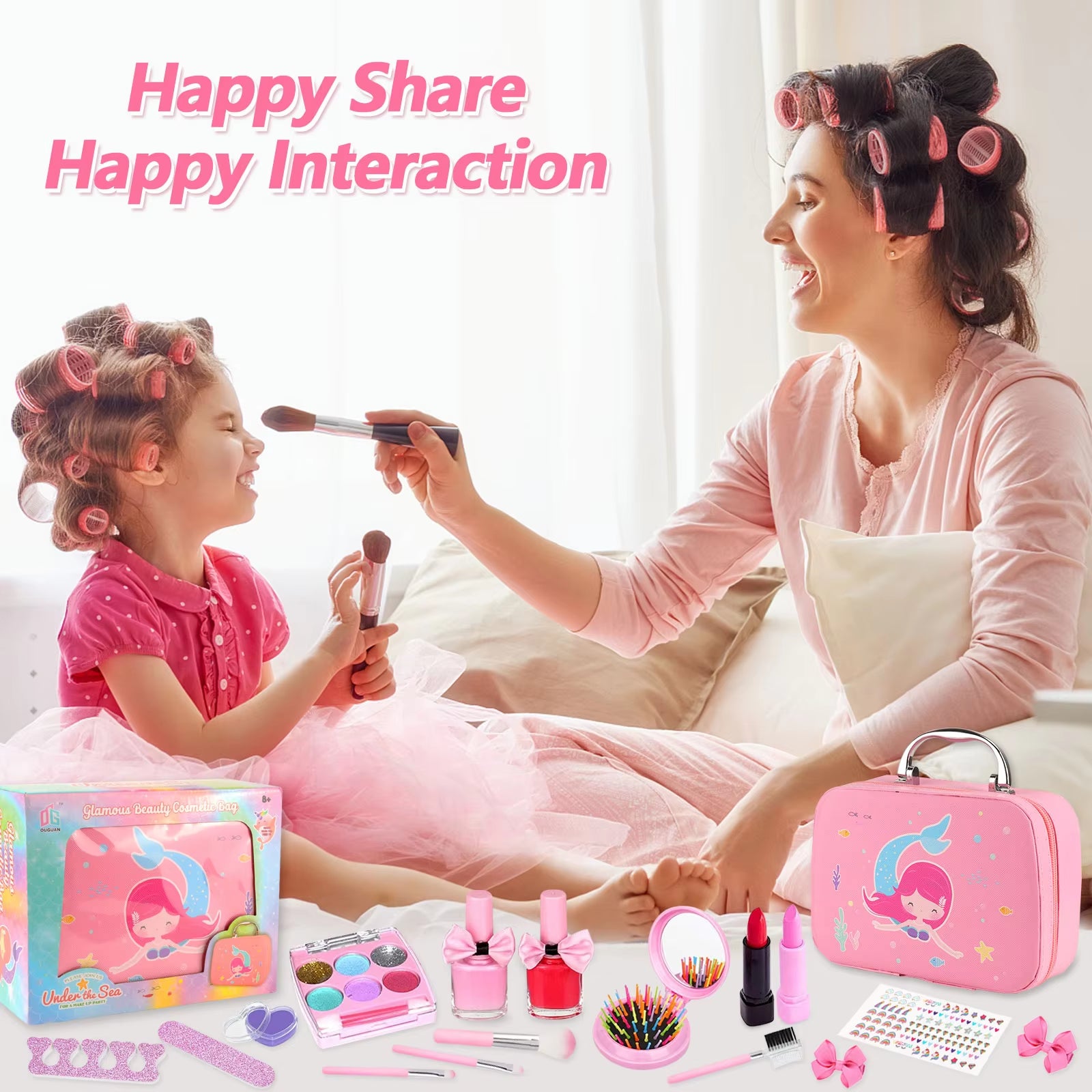 20Pcs Kids Play Makeup Set Toys with Hair Clip & Kids Necklace + Kids Bracelet Pretend Makeup Toys Set Princess Gifts for Girls