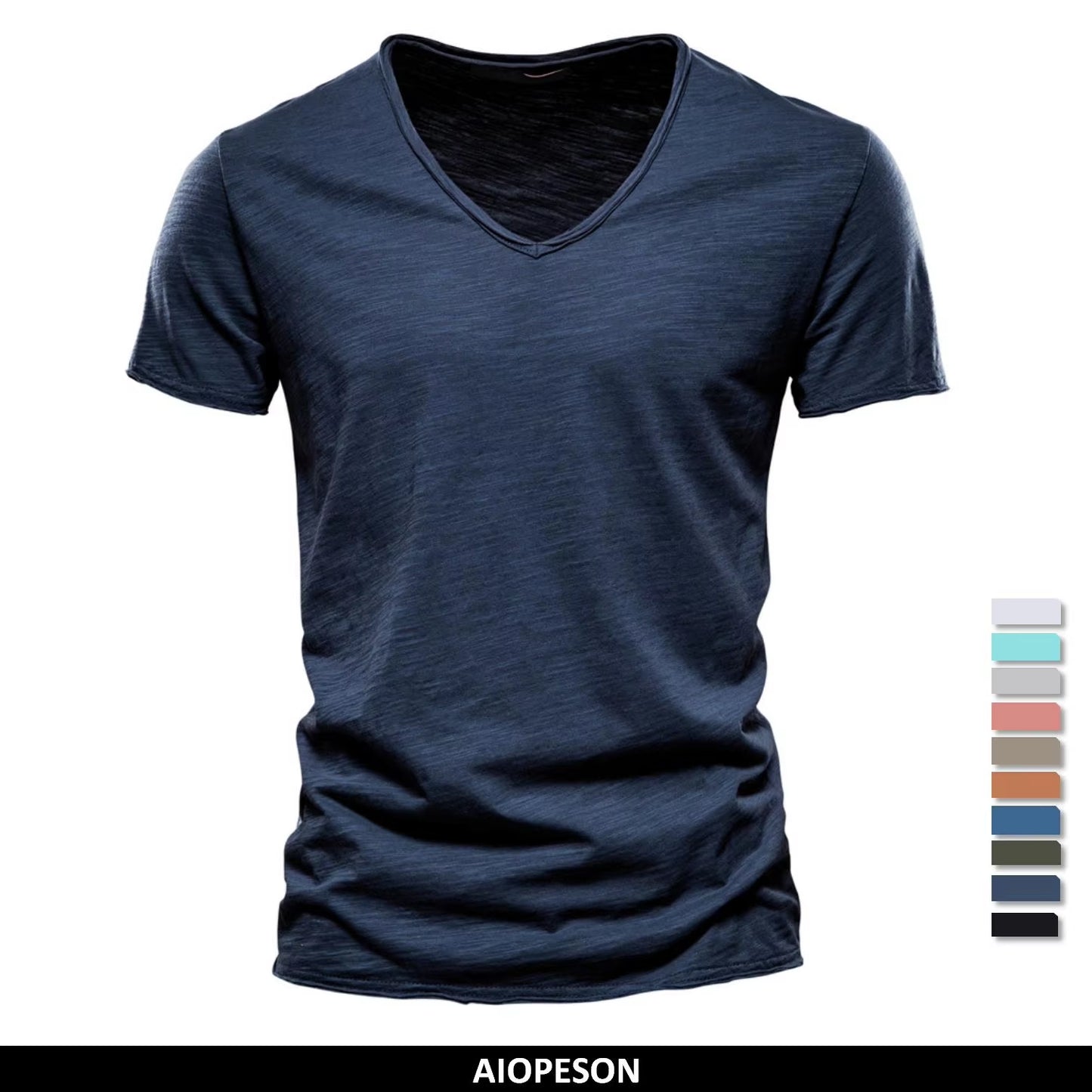 Brand Quality 100% Cotton Men T-Shirt V-Neck Fashion Design Slim Fit Soild T-Shirts Male Tops Tees Short Sleeve T Shirt for Men