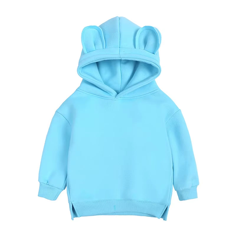 Toddler Baby Kids Boy Girl Hooded Cartoon Ear Hoodie Sweatshirt Tops Clothes Roupa Infantil Solid Hoodies Autumn Winter