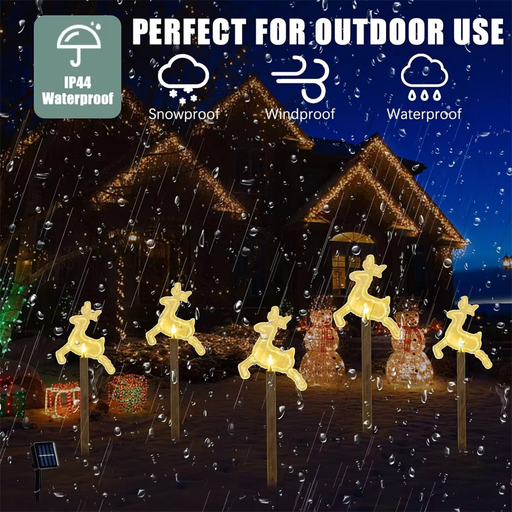 5PC Christmas Fawn Solar Stake Lights Waterproof Landscape Christmas Lights Pathway Christmas Decorations LED Lights Lawn 542