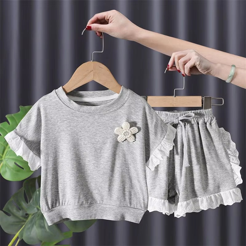 2023 Girls Boys Clothing Set Printed Tees Shirts+Shorts Baby Kids Casual Suits Summer Clothes Children Wear