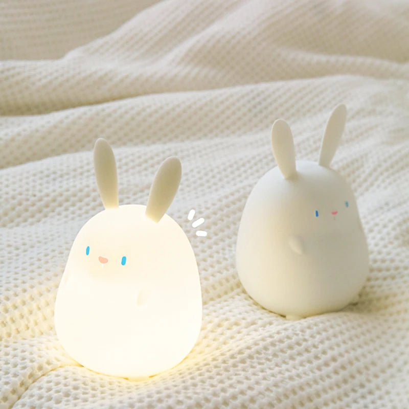 Touch Rabbit Night Light Silicone Dimmable USB Rechargeable Lamps for Kid Baby Gift Cartoon Cute Animal Obesity Bunny Night Lamp