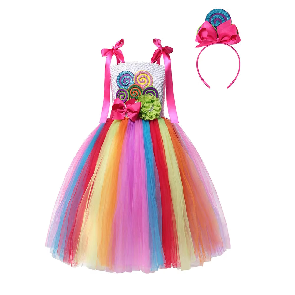 Candy Costume Dress for Girl Purim Festival One Shoulder Rainbow Unicorn with Wing Baby Girl Birthday Party Princess Dress