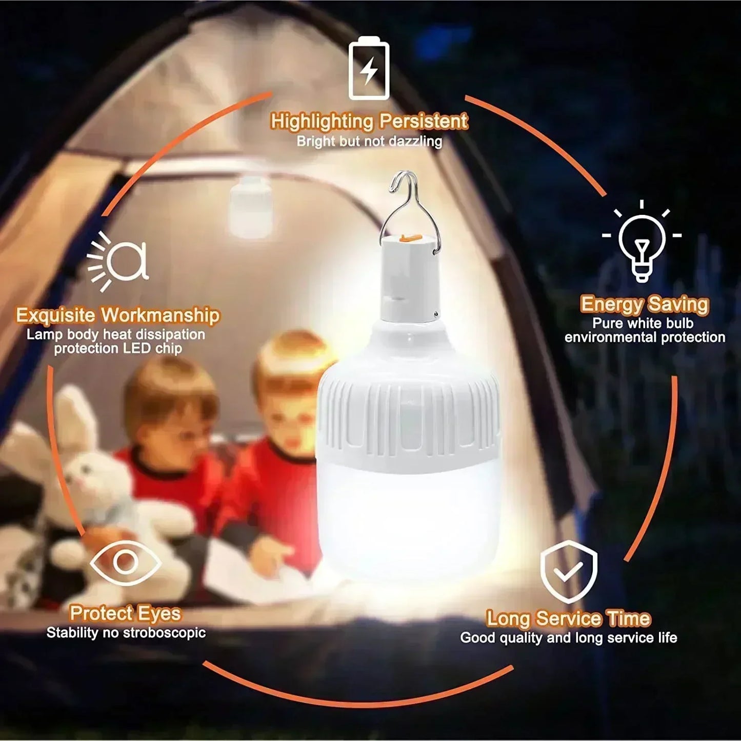 60W Emergency Light Outdoor Camping Supplies Edc Outdoor USB Rechargeable LED Light Bulb Lantern Hiking Sports Entertainment