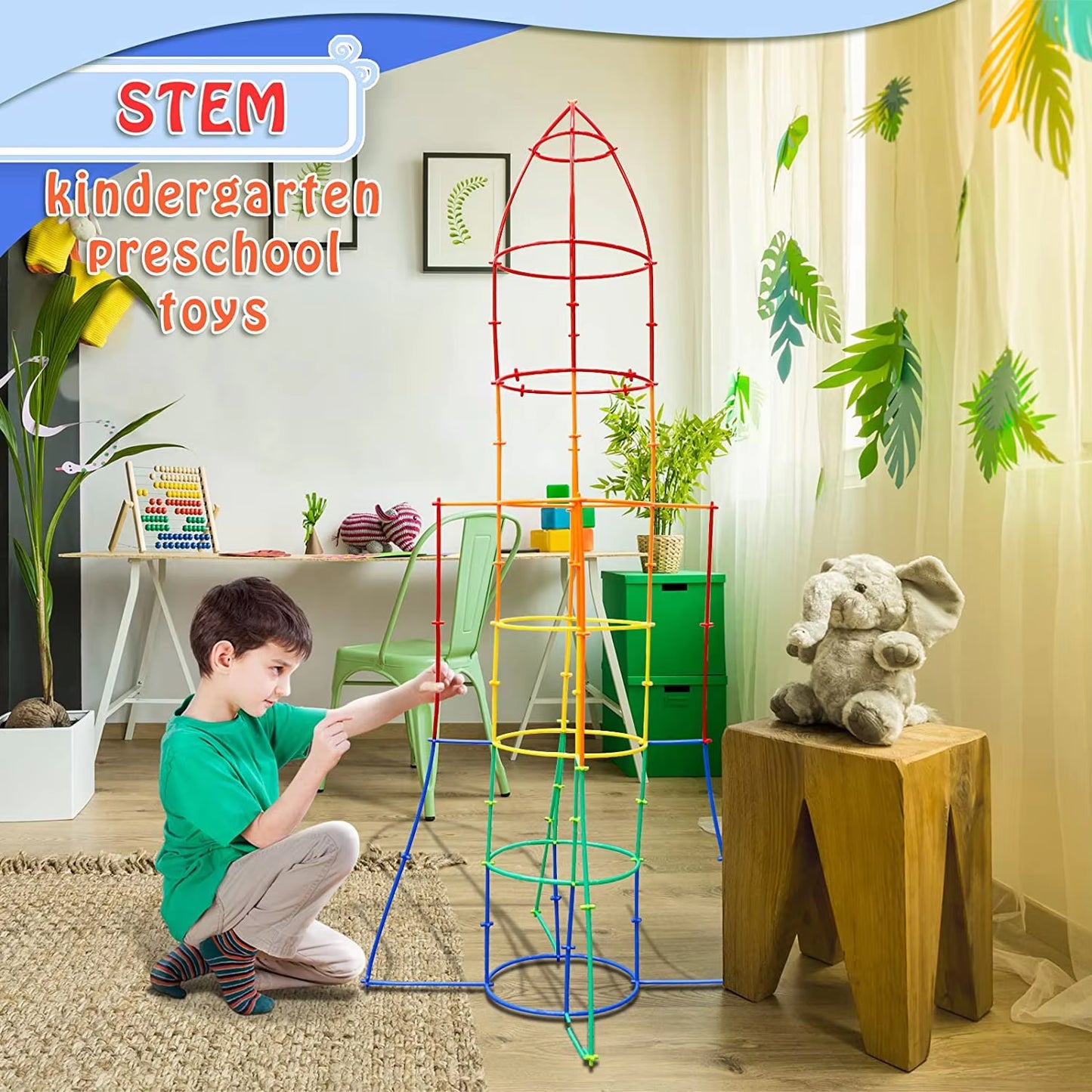 STEM Construction Toys 800 Pieces Straw Toys Plastic Indoor and Outdoor Toys Building Blocks Toys Educational Montessori Toy