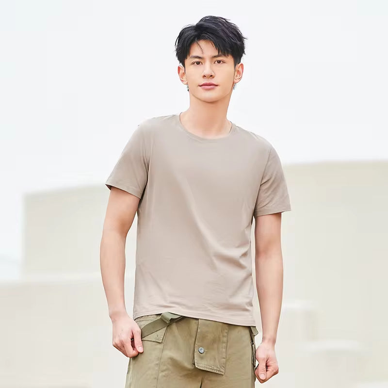 Summer Cotton T Shirts Men 2023 Simple O Neck Stretch Solid New Tops Clothing Casual Tshirt Man Streetwear Cool Tee Shirts