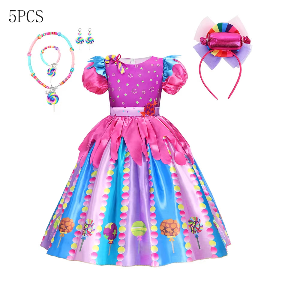 Candy Costume Dress for Girl Purim Festival One Shoulder Rainbow Unicorn with Wing Baby Girl Birthday Party Princess Dress