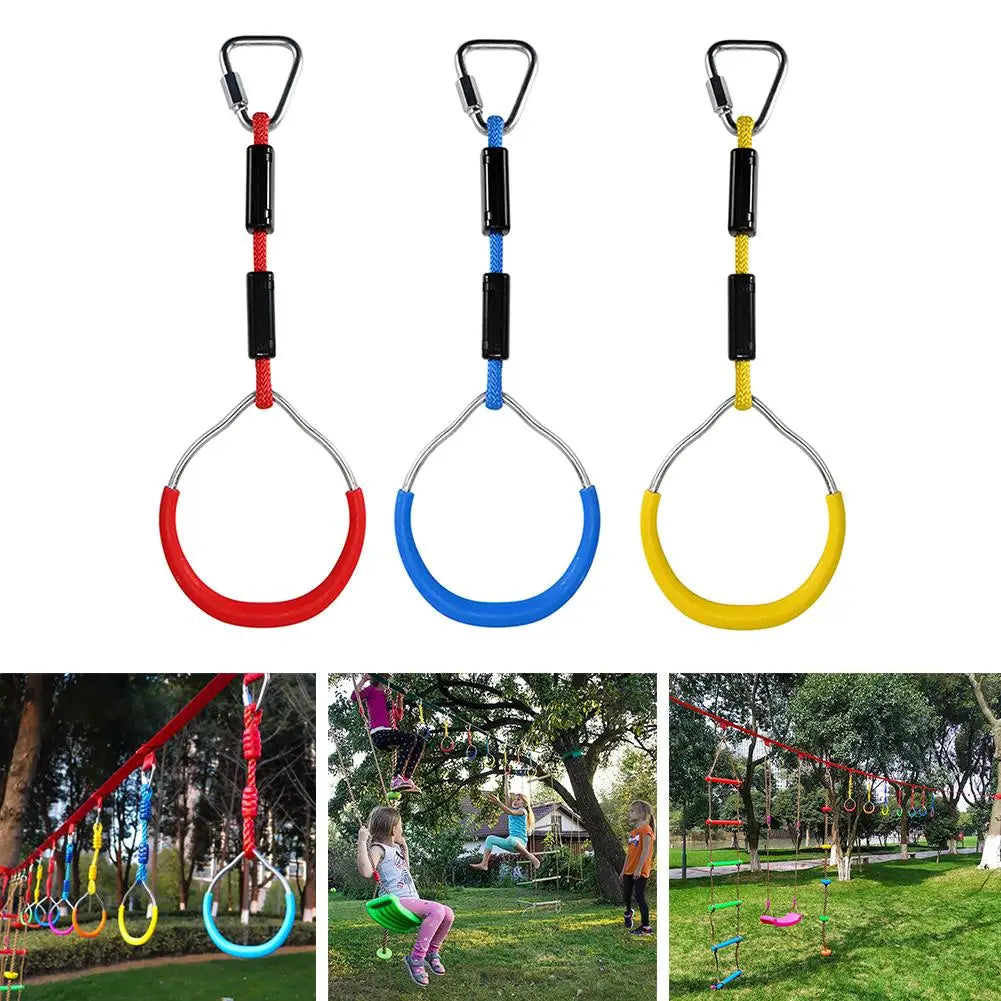 3Pcs Colorful Swing Bar Rings Outdoor Gymnastic Ring Ninja Obstacle Course Kit Aerial Climbing Hanging Rings for Children